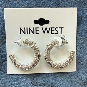 Nine West Silver Sparkle Hoop Earrings NEW